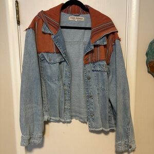 Free People Denim Jacket with Blue and Orange Accents